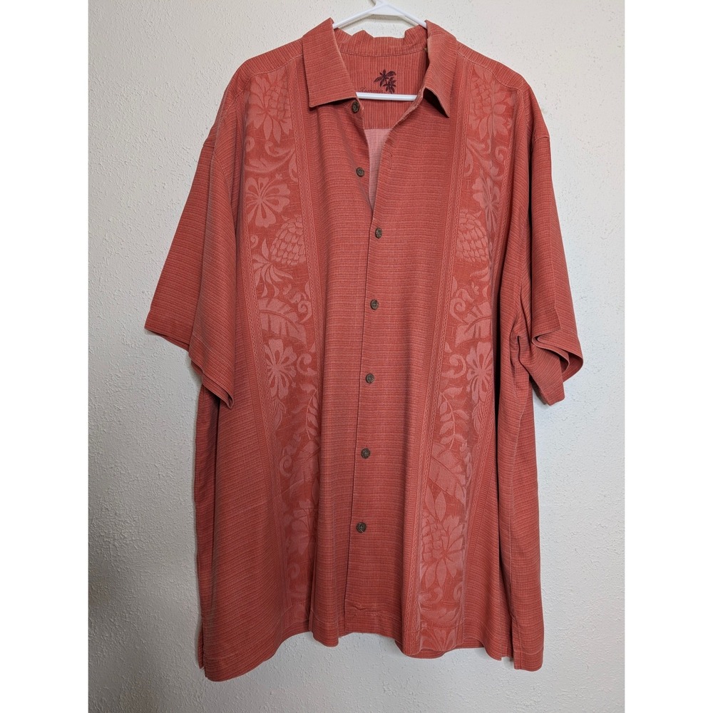 Tommy Bahama Mens XXL Silk Short Sleeve Button Up Shirt‎ Coral Floral Resort